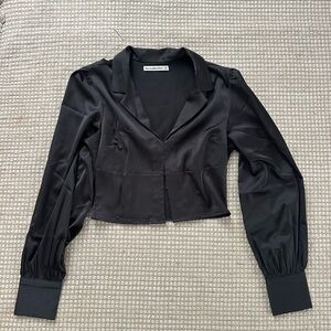 Black Satin Long Sleeve Blouse